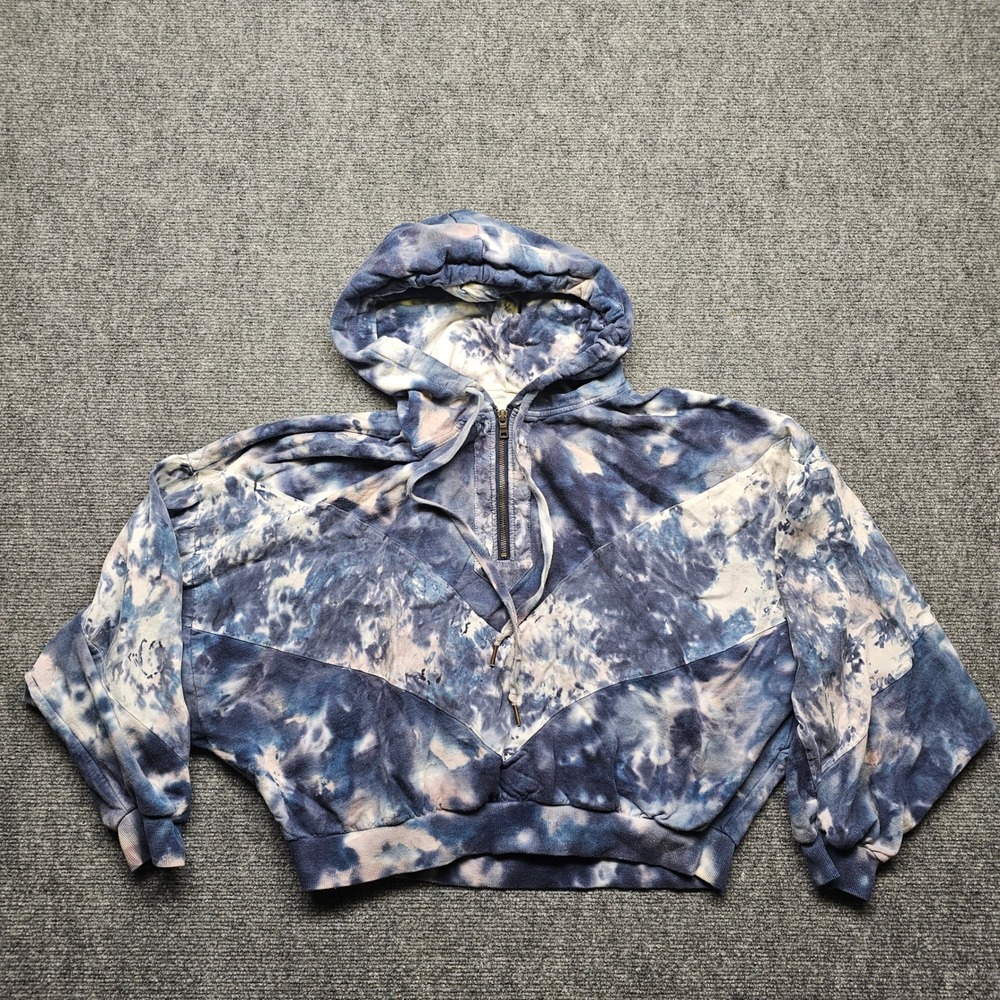 Pink Victoria's Secret Blue Tie Dye Quarter Zip Cropped Hoodie Medium